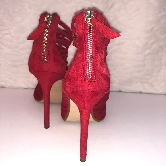 Zara Red Faux Suede Open Toe High-Heels Size 10 - Picture 5 of 11
